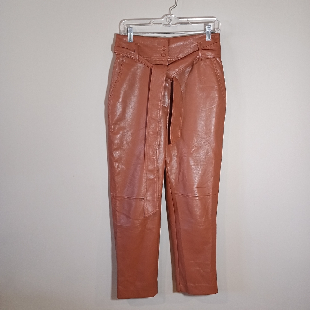 Aritzia Wilfred High Tied Waist Vegan Leather Pants Size 6 Brown